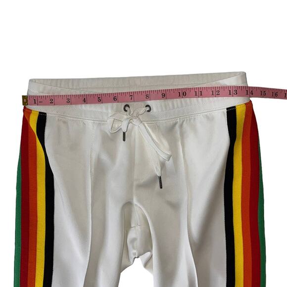 Pam & Gela Cropped Mid Rise White Track Pants Joggers Rainbow Stripes Small - Picture 9 of 14